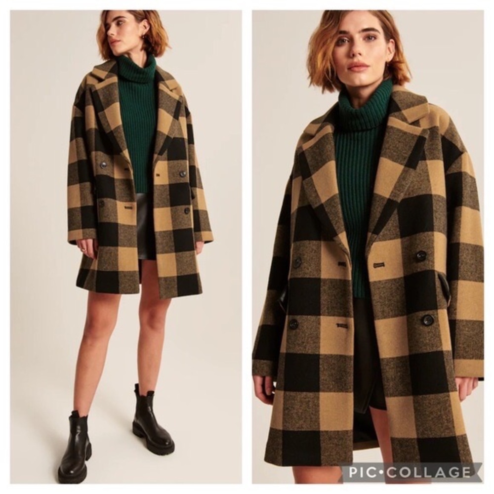 NWT Abercrombie & Fitch Buffalo Check Plaid Oversized Peacoat Jacket Size L